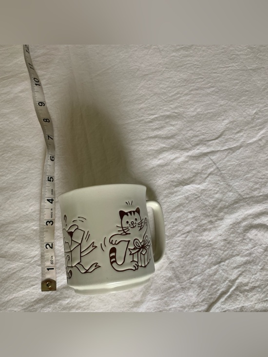 Japan Other - White Ceramic Cat Mug with Brown Illustration